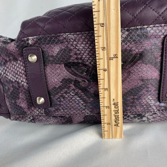 Original by Sharif 1827 Quilted Satchel Bag Purple Leather Snakeskin Mobwife NWT - Picture 13 of 13